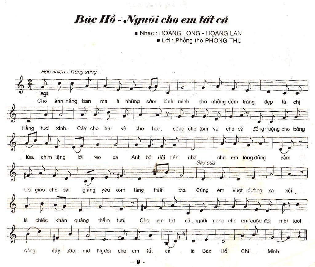 Sheet nhạc Bác Hồ Người Cho Em Tất Cả